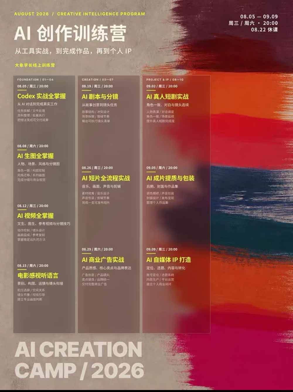 (20145期)AI+创作训练营26年8月第5期:从Codex、AI生图视频到剧本分镜与电影感短片,跑通个人IP商业闭环-知行阁轻创网-分享网络赚钱项目-全网首发副业项目实操平台-副业创业项目网