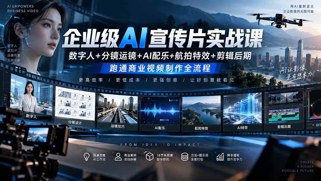 (20548期)企业级AI宣传片实战课|数字人+分镜运镜+AI配乐+航拍特效+剪辑后期,跑通商业视频制作全流程-知行阁轻创网-分享网络赚钱项目-全网首发副业项目实操平台-副业创业项目网
