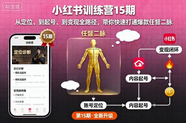 小红书训练营15期，从定位、到起号、到变现全路径，带你快速打通爆款任督二脉-知行阁轻创网-分享网络赚钱项目-全网首发副业项目实操平台-副业创业项目网