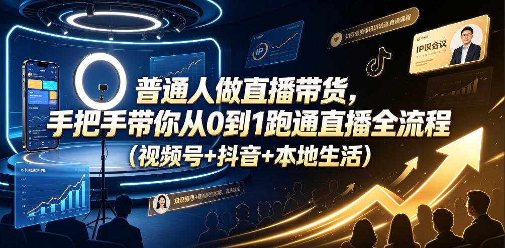 普通人做直播带货，手把手带你从0到1跑通直播全流程（视频号+抖音+本地生活）-知行阁轻创网-分享网络赚钱项目-全网首发副业项目实操平台-副业创业项目网