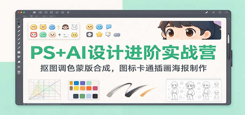 PS+AI设计进阶实战营：抠图调色蒙版合成，图标卡通插画海报制作-知行阁轻创网-分享网络赚钱项目-全网首发副业项目实操平台-副业创业项目网
