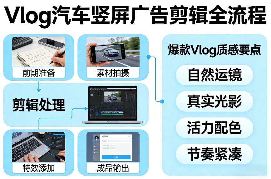Vlog感觉汽车竖屏广告剪辑脚本全流程，拿捏爆款Vlog质感-知行阁轻创网-分享网络赚钱项目-全网首发副业项目实操平台-副业创业项目网
