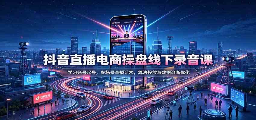 抖音直播电商操盘线下录音课：学习账号起号，多场景直播话术，算法投放与数据诊断优化-知行阁轻创网-分享网络赚钱项目-全网首发副业项目实操平台-副业创业项目网