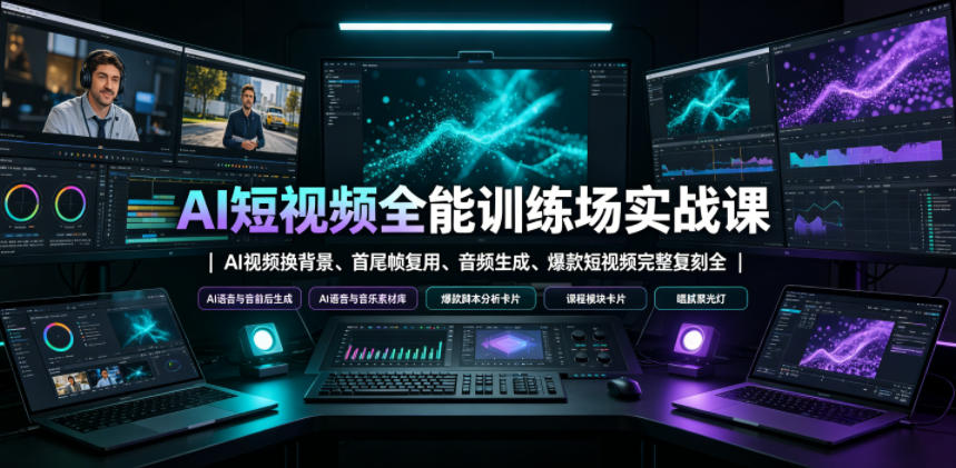 AI短视频全能训练场实战课｜AI视频换背景、首尾帧复用、音频生成、爆款短视频完整复刻全套实操教学-知行阁轻创网-分享网络赚钱项目-全网首发副业项目实操平台-副业创业项目网