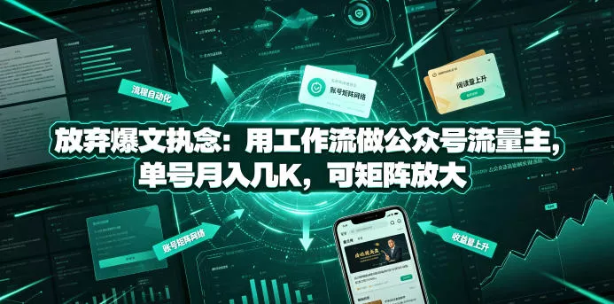 放弃爆文执念：用工作流做公众号流量主，单号月入几K，可矩阵放大-知行阁轻创网-分享网络赚钱项目-全网首发副业项目实操平台-副业创业项目网