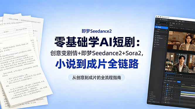 （18537期）零基础学AI短剧：创意变剧情+即梦Seedance2+Sora2，小说到成片全链路-知行阁轻创网-分享网络赚钱项目-全网首发副业项目实操平台-副业创业项目网