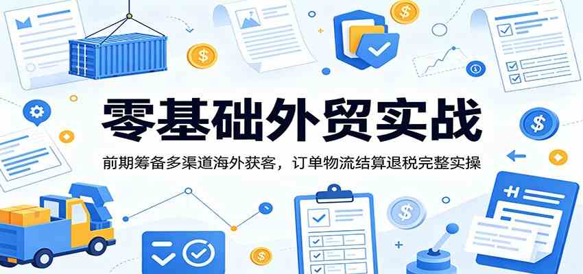 零基础外贸实战：前期筹备多渠道海外获客，订单物流结算退税完整实操-知行阁轻创网-分享网络赚钱项目-全网首发副业项目实操平台-副业创业项目网