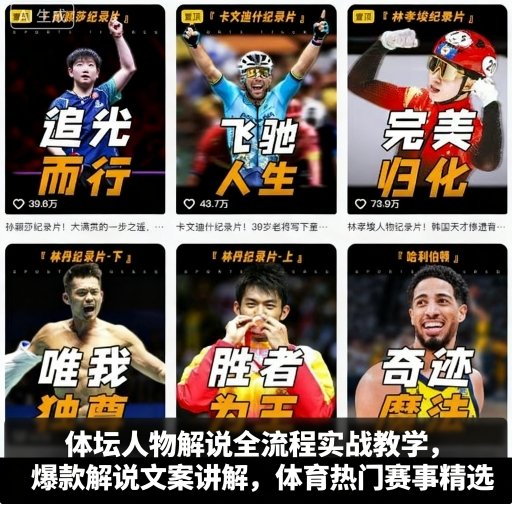 体坛人物解说全流程实战教学，爆款解说文案讲解，体育热门赛事精选-知行阁轻创网-分享网络赚钱项目-全网首发副业项目实操平台-副业创业项目网