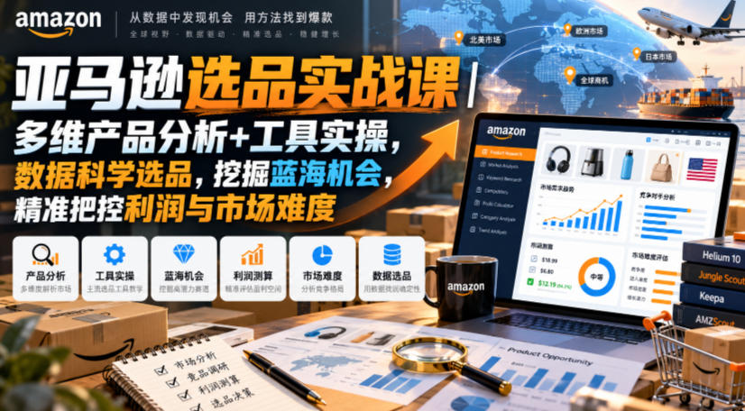 亚马逊选品实战课｜多维产品分析+工具实操，数据科学选品，挖掘蓝海机会，精准把控利润与市场难度-知行阁轻创网-分享网络赚钱项目-全网首发副业项目实操平台-副业创业项目网