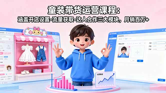 （16081期）童装带货运营课程：涵盖开店设置-流量获取-达人合作三大模块，月销百万+-知行阁轻创网-分享网络赚钱项目-全网首发副业项目实操平台-副业创业项目网