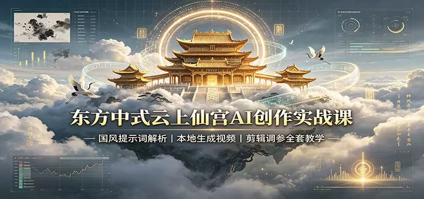 东方中式云上仙宫AI创作实战课：国风提示词解析，本地生成视频，剪辑调参全套教学-知行阁轻创网-分享网络赚钱项目-全网首发副业项目实操平台-副业创业项目网