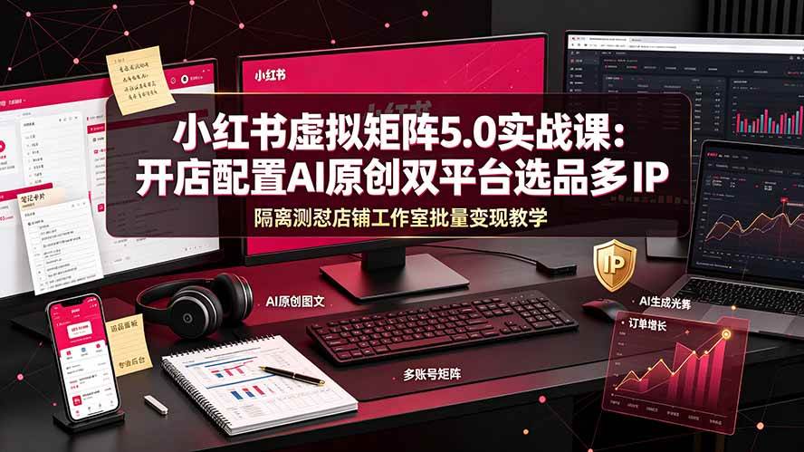 （19521期）小红书虚拟矩阵5.0实战课：开店配置｜AI原创｜双平台选品｜多IP隔离｜测怼店铺工作室批量变现实操教学-知行阁轻创网-分享网络赚钱项目-全网首发副业项目实操平台-副业创业项目网