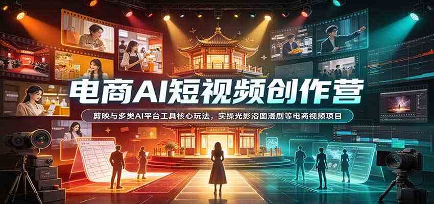 电商AI短视频创作营:剪映与多类AI平台工具核心玩法,实操光影溶图漫剧等电商视频项目-知行阁轻创网-分享网络赚钱项目-全网首发副业项目实操平台-副业创业项目网
