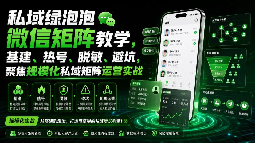 私域绿泡泡微信矩阵教学，基建、热号、脱敏、避坑，聚焦规模化私域矩阵运营实战-知行阁轻创网-分享网络赚钱项目-全网首发副业项目实操平台-副业创业项目网