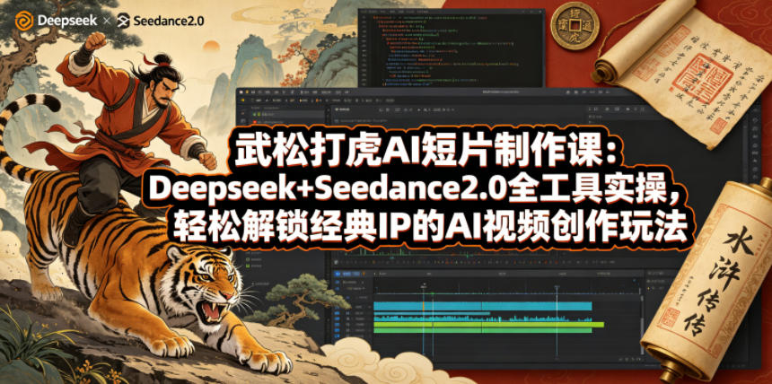 武松打虎AI短片制作课：Deepseek+Seedance2.0全工具实操，轻松解锁经典IP的AI视频创作玩法-知行阁轻创网-分享网络赚钱项目-全网首发副业项目实操平台-副业创业项目网