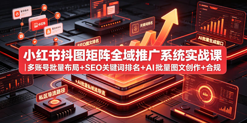 小红书抖图矩阵全域推广系统实战课｜多账号批量布局+SEO关键词排名+AI批量图文创作+合规私域导流完整落地教程-知行阁轻创网-分享网络赚钱项目-全网首发副业项目实操平台-副业创业项目网
