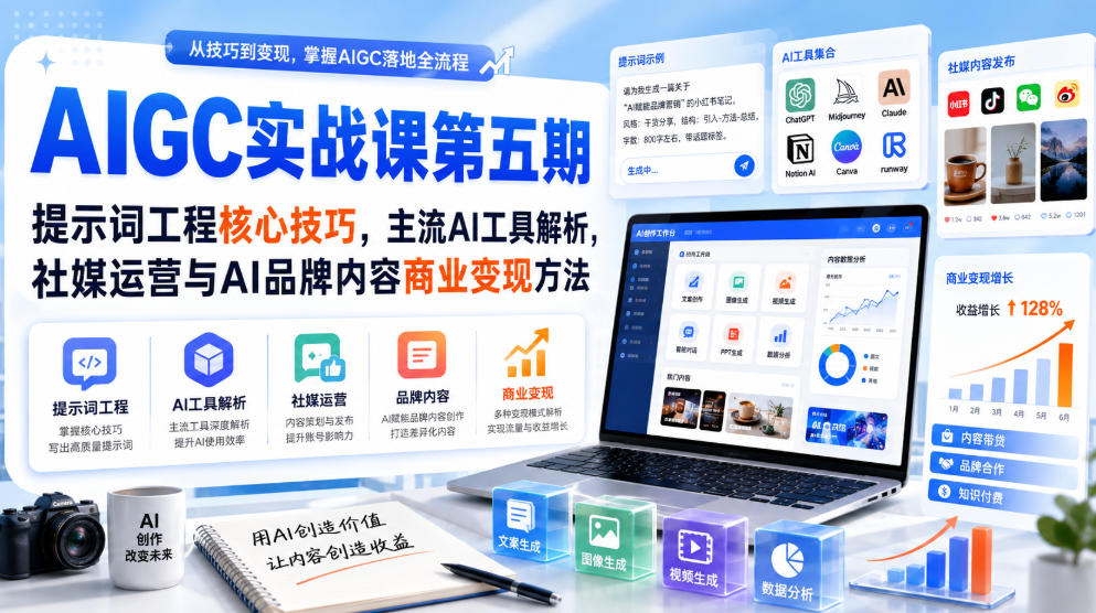 刺猬星球·AIGC实战课第五期，提示词工程核心技巧，主流AI工具解析，社媒运营与AI品牌内容商业变现方法-知行阁轻创网-分享网络赚钱项目-全网首发副业项目实操平台-副业创业项目网