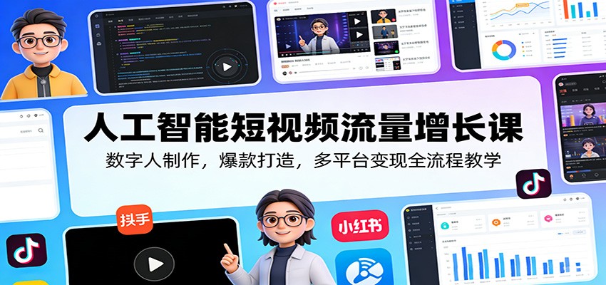 人工智能短视频流量增长课：数字人制作，爆款打造，多平台变现全流程教学-知行阁轻创网-分享网络赚钱项目-全网首发副业项目实操平台-副业创业项目网
