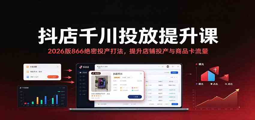 抖店千川投放提升课：2026版866绝密投产打法，提升店铺投产与商品卡流量-知行阁轻创网-分享网络赚钱项目-全网首发副业项目实操平台-副业创业项目网