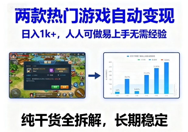 两款热门游戏自动变现，日入1k+，人人可做易上手无需经验，纯干货全拆解，长期稳定【揭秘】-知行阁轻创网-分享网络赚钱项目-全网首发副业项目实操平台-副业创业项目网