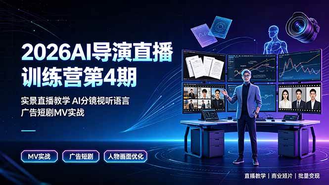 (19216期)2026AI导演直播训练营第4期,实景直播教学AI分镜视听语言,广告短剧MV实战,解决人物画面崩坏痛点 (19216期)2026AI导演直播训练营第4期,实景直播教学AI分镜视听语言,广告短剧MV实战,解决人物画面崩坏痛点