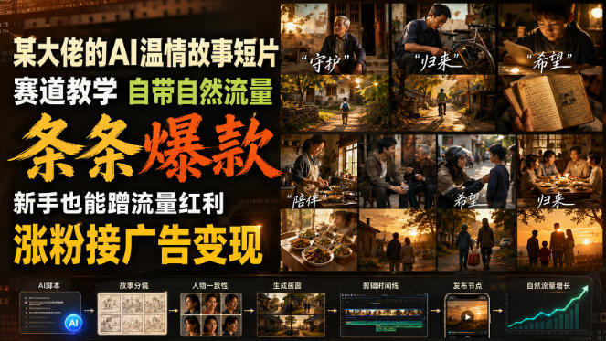 某大佬的AI温情故事短片赛道教学，自带自然流量，条条爆款，新手也能蹭流量红利，涨粉接广告变现-知行阁轻创网-分享网络赚钱项目-全网首发副业项目实操平台-副业创业项目网