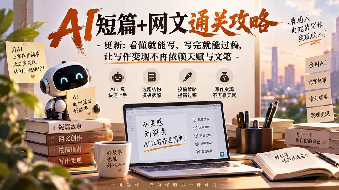 （20861期）AI短篇+网文通关攻略-更新1009：看懂就能写、写完就能过稿，让写作变现不再依赖天赋与文笔-知行阁轻创网-分享网络赚钱项目-全网首发副业项目实操平台-副业创业项目网