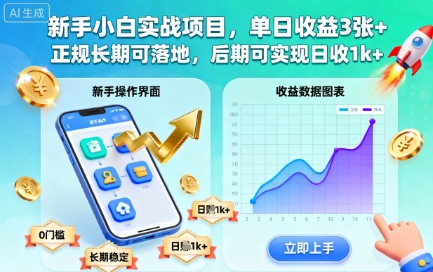 新手小白实战项目，单日收益3张+，正规长期可落地，后期可实现日收1k+【揭秘】-知行阁轻创网-分享网络赚钱项目-全网首发副业项目实操平台-副业创业项目网