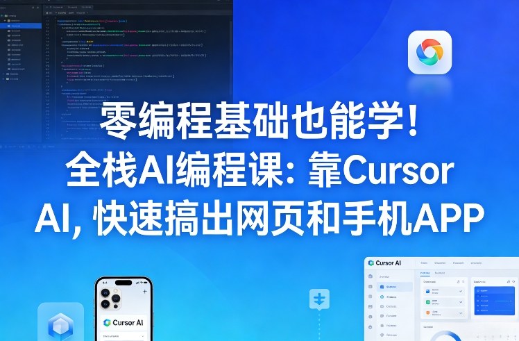 零编程基础也能学！全栈AI编程课：靠Cursor AI，快速搞出网页和手机APP-知行阁轻创网-分享网络赚钱项目-全网首发副业项目实操平台-副业创业项目网