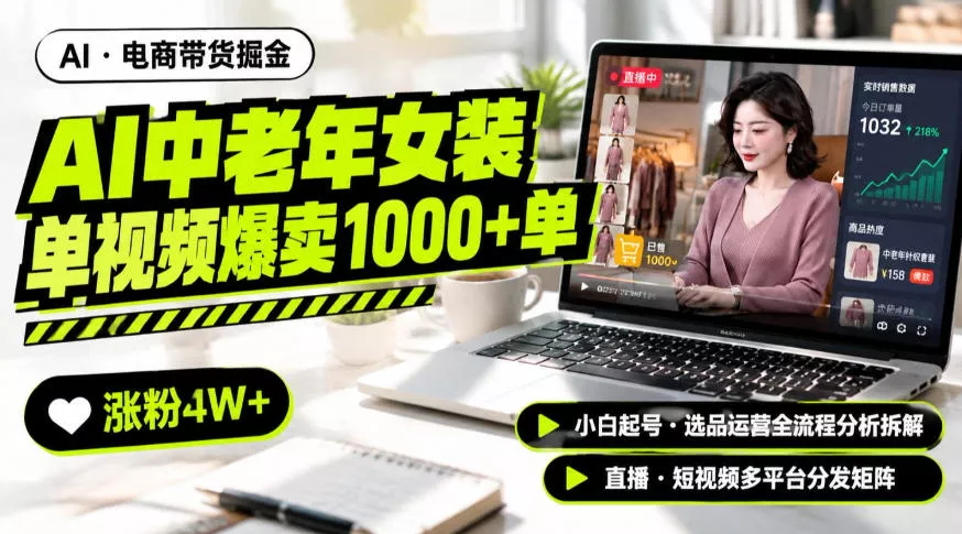 AI中老年服装带货赛道新玩法,一个视频卖出1000多单涨粉4W+,小白起号选品运营全流程分析拆解-知行阁轻创网-分享网络赚钱项目-全网首发副业项目实操平台-副业创业项目网