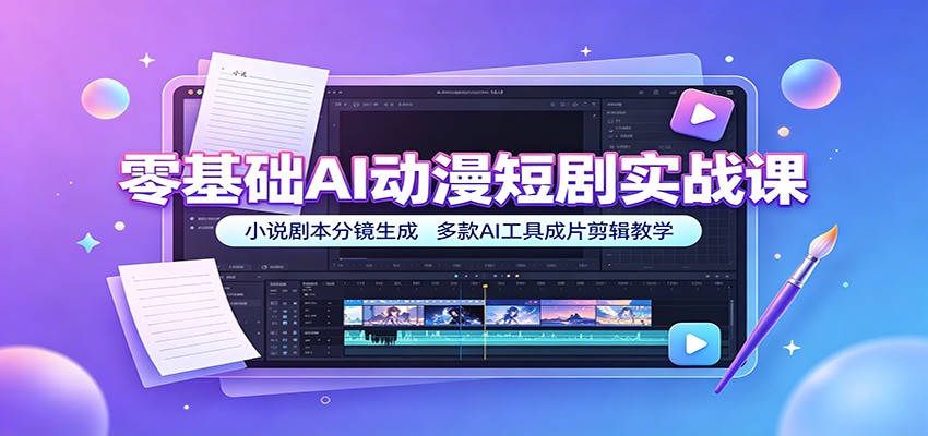 零基础AI动漫短剧实战课:小说剧本分镜生成,多款AI工具成片剪辑教学-知行阁轻创网-分享网络赚钱项目-全网首发副业项目实操平台-副业创业项目网