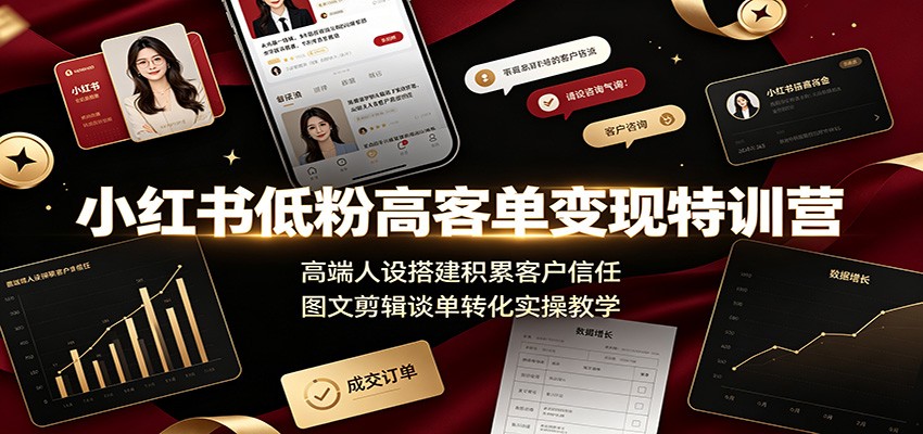 小红书低粉高客单变现特训营：高端人设搭建积累客户信任，图文剪辑谈单转化实操教学-知行阁轻创网-分享网络赚钱项目-全网首发副业项目实操平台-副业创业项目网