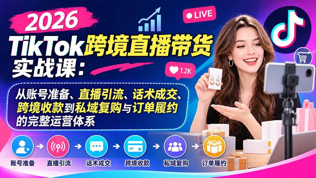 （20898期）2026TikTok跨境直播带货实战课：从账号准备、直播引流、话术成交、跨境收款到私域复购与订单履约的完整运营体系-知行阁轻创网-分享网络赚钱项目-全网首发副业项目实操平台-副业创业项目网