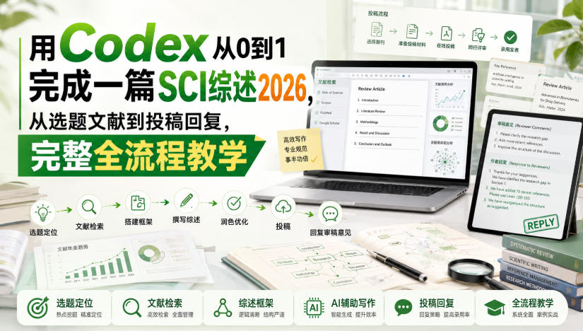 用Codex从0到1完成一篇SCI综述2026，从选题文献到投稿回复，完整全流程教学-知行阁轻创网-分享网络赚钱项目-全网首发副业项目实操平台-副业创业项目网