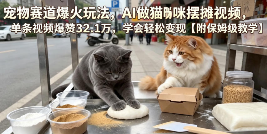 宠物赛道爆火玩法，AI做猫咪摆摊视频，单条视频爆赞32.1万，学会轻松变现【附保姆级教学】-知行阁轻创网-分享网络赚钱项目-全网首发副业项目实操平台-副业创业项目网