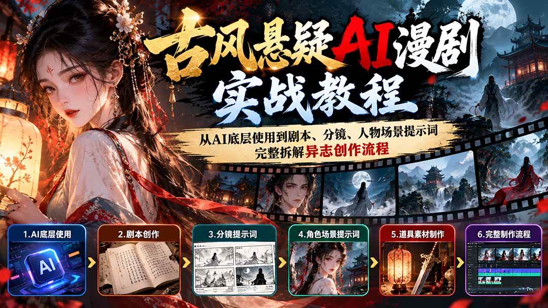 （20798期）古风悬疑AI漫剧实战教程：从AI底层使用到剧本、分镜、人物场景提示词，完整拆解异志创作流程-知行阁轻创网-分享网络赚钱项目-全网首发副业项目实操平台-副业创业项目网