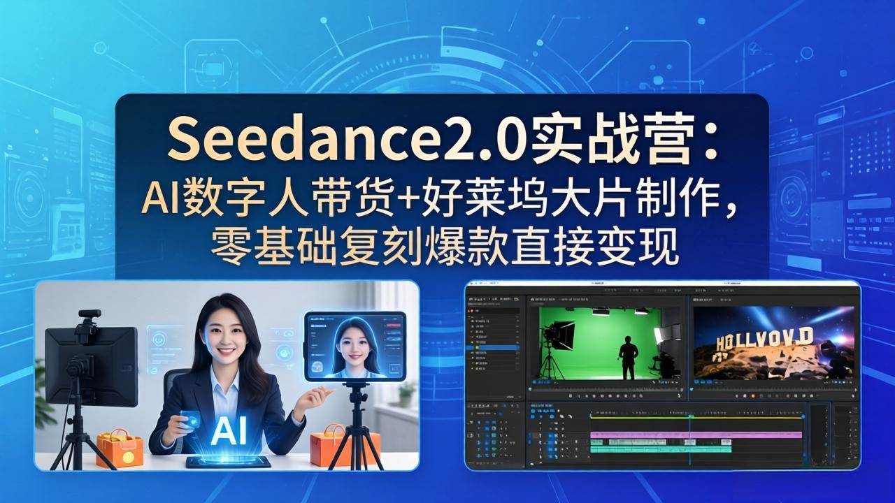 （18238期）Seedance2.0实战营：AI数字人带货+好莱坞大片制作，零基础复刻爆款直接变现-知行阁轻创网-分享网络赚钱项目-全网首发副业项目实操平台-副业创业项目网