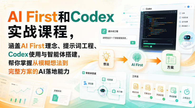 AI First和Codex实战课，涵盖AI First理念、提示词工程、Codex使用与智能体搭建，掌握从模糊想法到完整方案的AI落地能力-知行阁轻创网-分享网络赚钱项目-全网首发副业项目实操平台-副业创业项目网