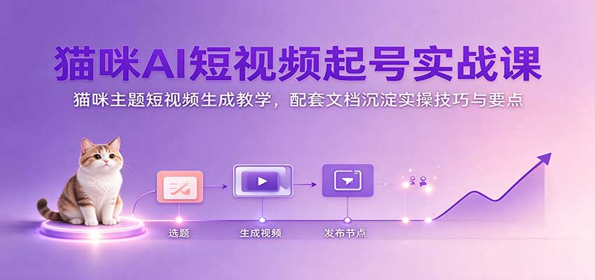 猫咪AI短视频起号实战课：猫咪主题短视频生成教学，配套文档沉淀实操技巧与要点-知行阁轻创网-分享网络赚钱项目-全网首发副业项目实操平台-副业创业项目网