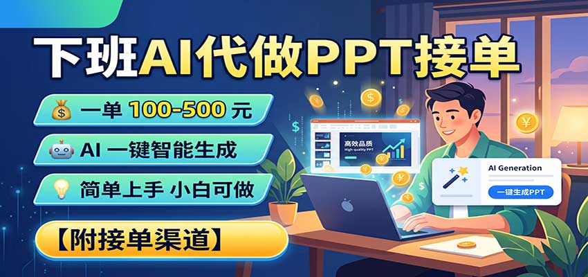 下班AI代做PPT接单,一单100-500,AI一键生成,小白也能做,附接单渠道-知行阁轻创网-分享网络赚钱项目-全网首发副业项目实操平台-副业创业项目网