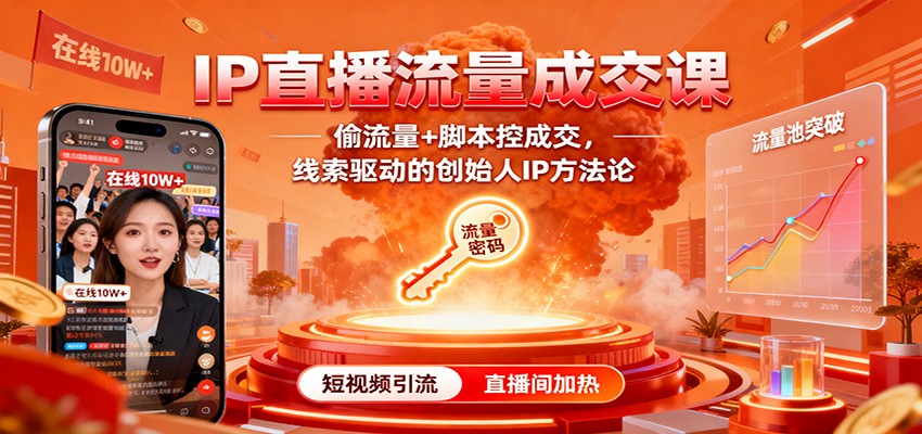 IP直播流量成交课：偷流量+脚本控成交，线索驱动的创始人IP方法论-知行阁轻创网-分享网络赚钱项目-全网首发副业项目实操平台-副业创业项目网