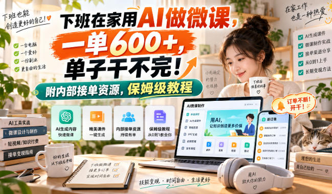 下班在家用AI做微课，一单600+，单子干不完！附内部接单资源，保姆级教程【揭秘】-知行阁轻创网-分享网络赚钱项目-全网首发副业项目实操平台-副业创业项目网