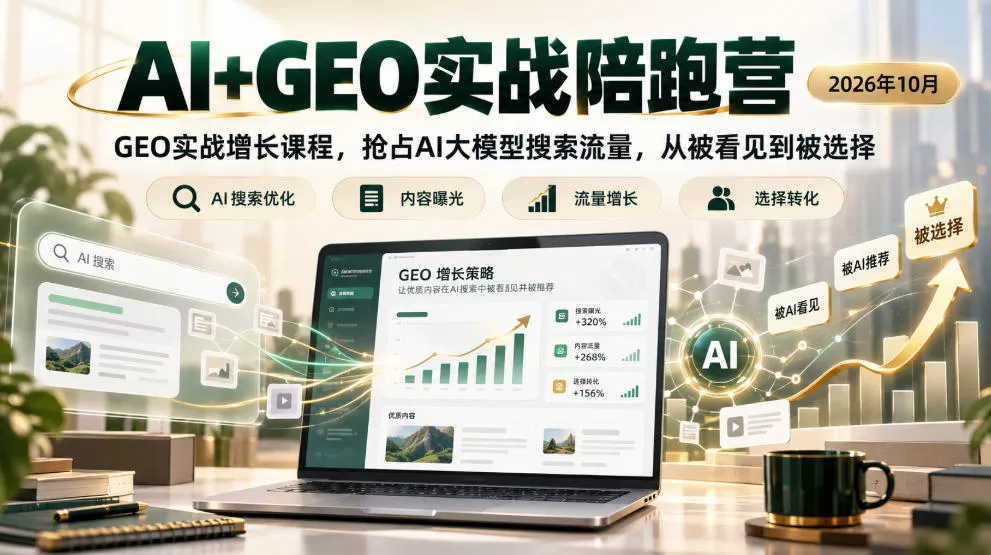 AI+GEO实战陪跑营2026年10月，GEO实战增长课程，抢占AI大模型搜索流量，从被看见到被选择-知行阁轻创网-分享网络赚钱项目-全网首发副业项目实操平台-副业创业项目网