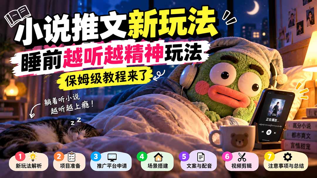 小说推文新玩法,睡前越听越精神玩法,保姆级教程来了-知行阁轻创网-分享网络赚钱项目-全网首发副业项目实操平台-副业创业项目网