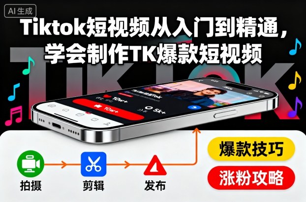 Tiktok短视频从入门到精通，学会制作TK爆款短视频-知行阁轻创网-分享网络赚钱项目-全网首发副业项目实操平台-副业创业项目网
