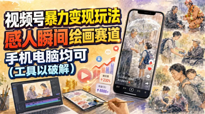 视频号暴力变现玩法，感人瞬间绘画赛道，手机电脑均可-知行阁轻创网-分享网络赚钱项目-全网首发副业项目实操平台-副业创业项目网