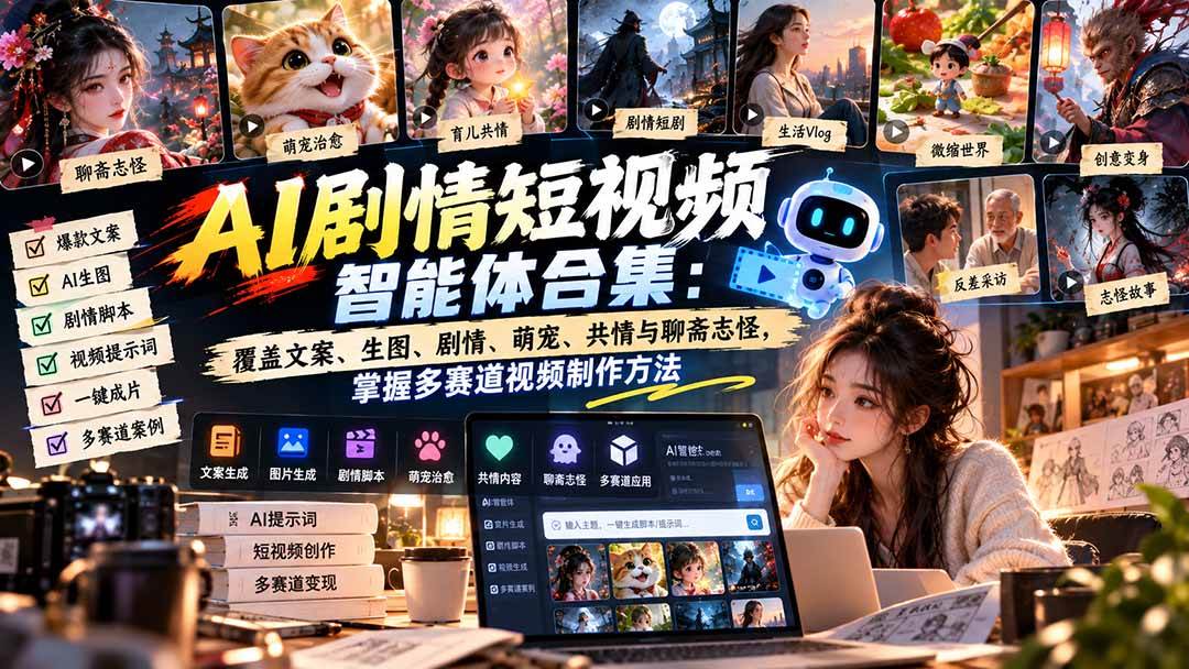 (20644期)【无水印】AI剧情短视频智能体合集:覆盖文案、生图、剧情、萌宠、共情与聊斋志怪,掌握多赛道视频制作方法-知行阁轻创网-分享网络赚钱项目-全网首发副业项目实操平台-副业创业项目网