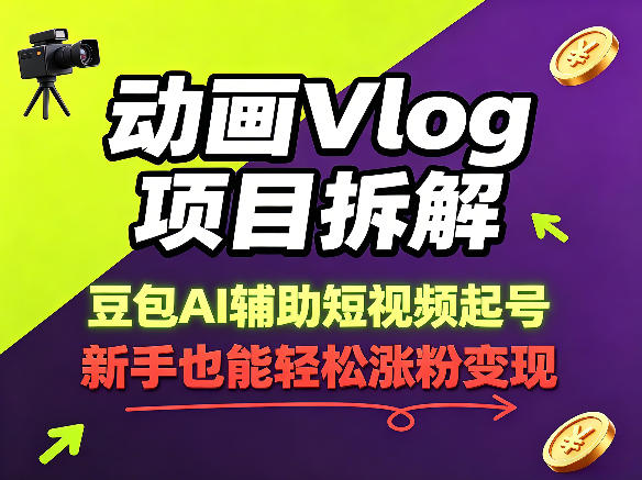 动画Vlog项目拆解，豆包AI辅助短视频起号，新手也能轻松涨粉，43条作品涨粉8.3W-知行阁轻创网-分享网络赚钱项目-全网首发副业项目实操平台-副业创业项目网