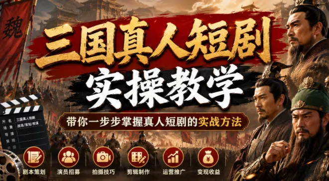 三国真人短剧实操教学，带你一步步掌握真人短剧的实战方法-知行阁轻创网-分享网络赚钱项目-全网首发副业项目实操平台-副业创业项目网