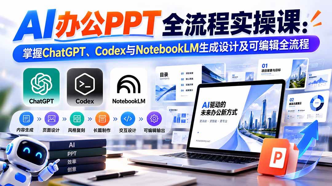 （20660期）【无水印】AI办公PPT全流程实操课： 掌握ChatGPT、Codex与NotebookLM生成设计及可编辑全流程-知行阁轻创网-分享网络赚钱项目-全网首发副业项目实操平台-副业创业项目网